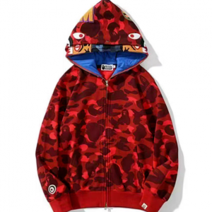 Color Camo Tiger Shark Double Hoodie 'Red'